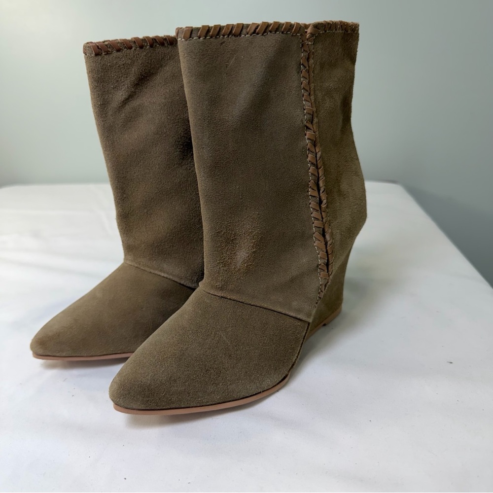 Charles by Charles David Naya Size 6.5 Tan Brown Suede Wedge Booties